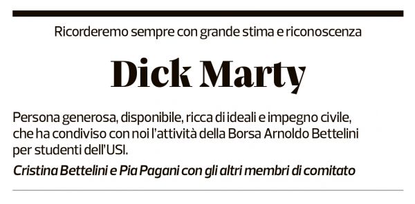 Annuncio funebre Dick F. Marty