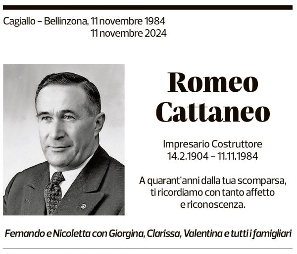 Annuncio funebre Romeo Cattaneo