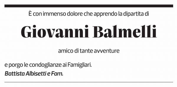 Annuncio funebre Giovanni Balmelli