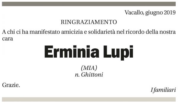Annuncio funebre Erminia Lupi