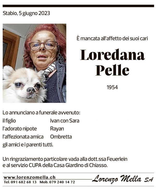 Annuncio funebre Loredana Pelle