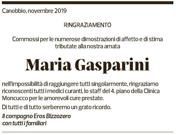 Annuncio funebre Maria Gasperini