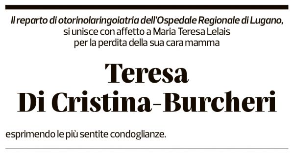 Annuncio funebre Teresa Di Cristina-burcheri
