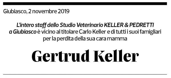 Annuncio funebre Gertrud Keller