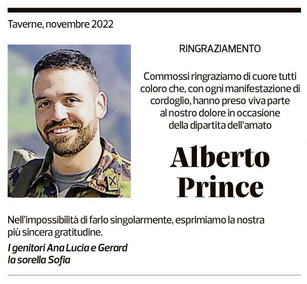 Annuncio funebre Alberto Prince