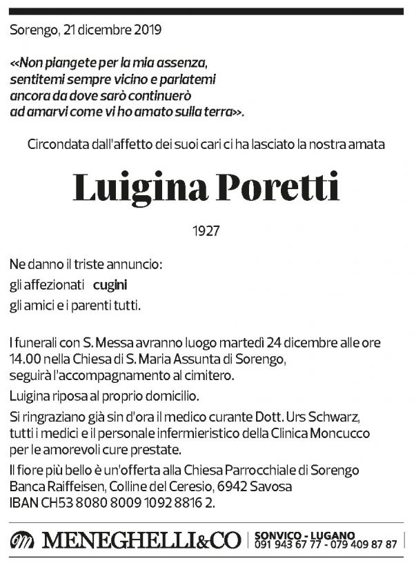 Annuncio funebre Luigina Poretti