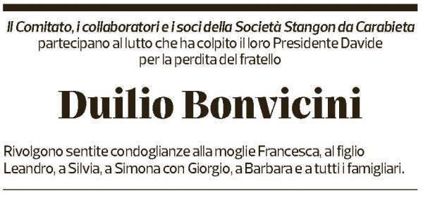 Annuncio funebre Duilio Bonvicini
