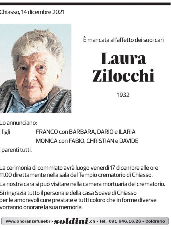 Annuncio funebre Laura Zilocchi