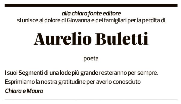 Annuncio funebre Aurelio Buletti