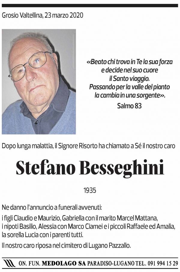 Annuncio funebre Stefano Besseghini