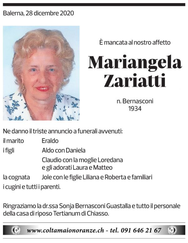 Annuncio funebre Mariangela Zariatti