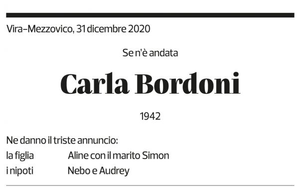 Annuncio funebre Carla Bordoni