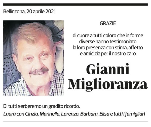 Annuncio funebre Gianni Miglioranza