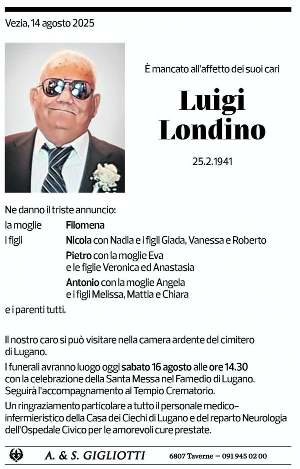 Annuncio funebre Luigi Londino