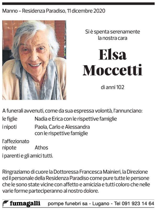 Annuncio funebre Elsa Moccetti