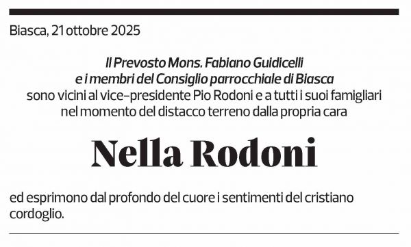 Annuncio funebre Nella Rodoni