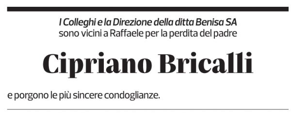 Annuncio funebre Cipriano Bricalli