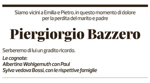 Annuncio funebre Piergiorgio Bazzero