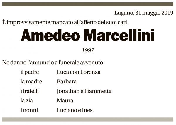 Annuncio funebre Amedeo Marcellini