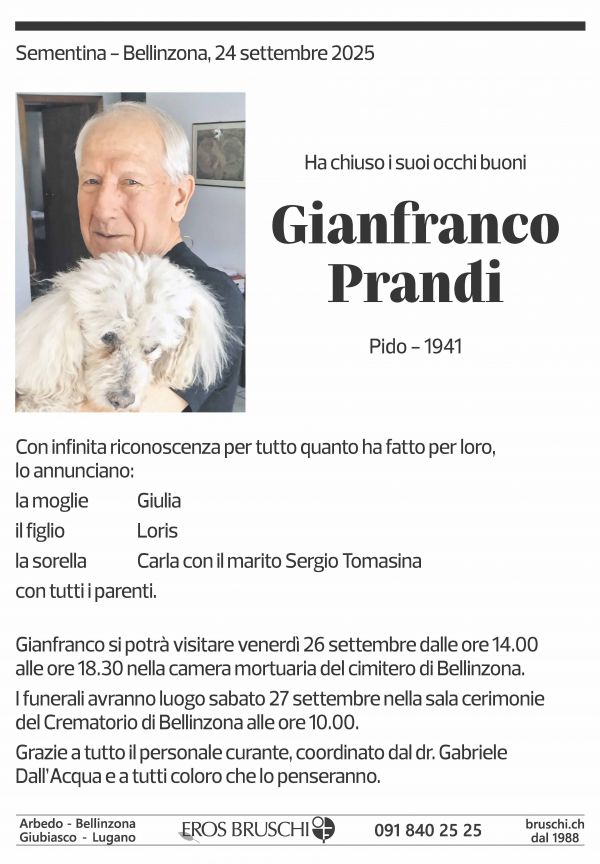 Annuncio funebre Gianfranco Prandi