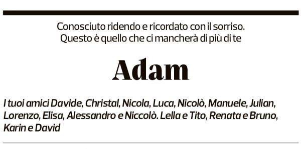 Annuncio funebre Adam 