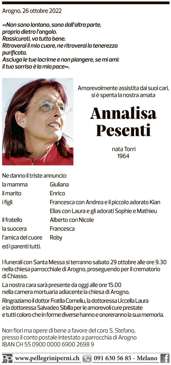 Annuncio funebre Annalisa Pesenti