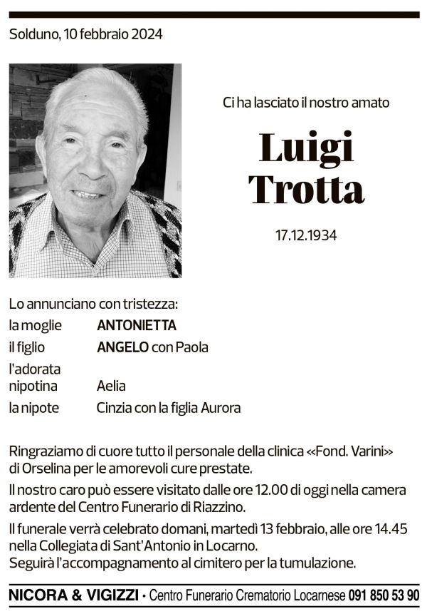 Annuncio funebre Luigi Trotta