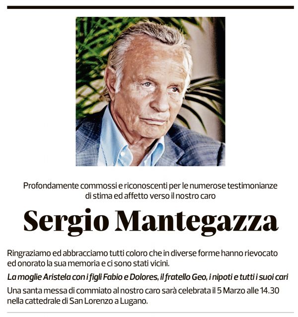 Annuncio funebre Sergio Mantegazza