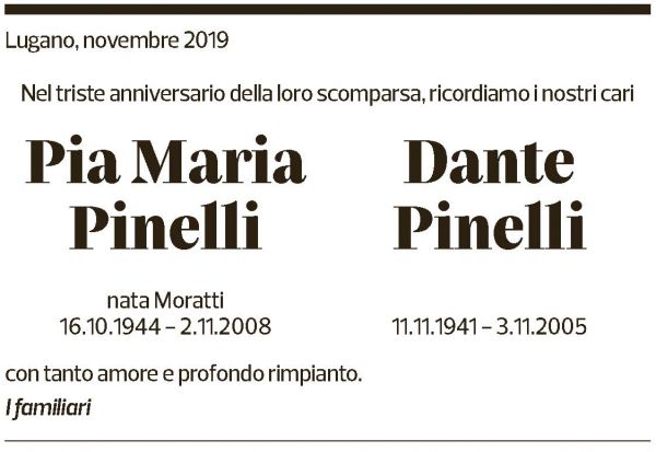 Annuncio funebre Pia Maria - Dante Pinelli