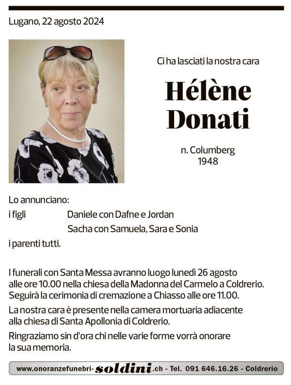 Annuncio funebre Hélène Donati