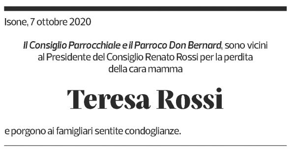 Annuncio funebre Teresa Rossi