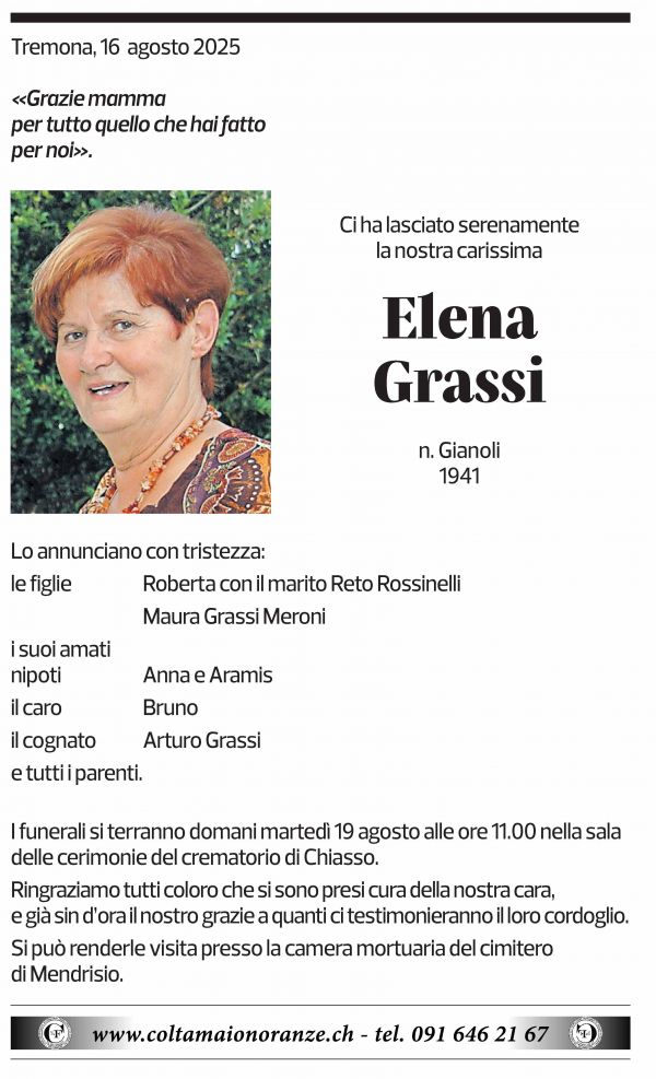 Annuncio funebre Elena Grassi