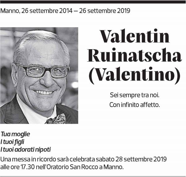Annuncio funebre Valentin Ruinatscha