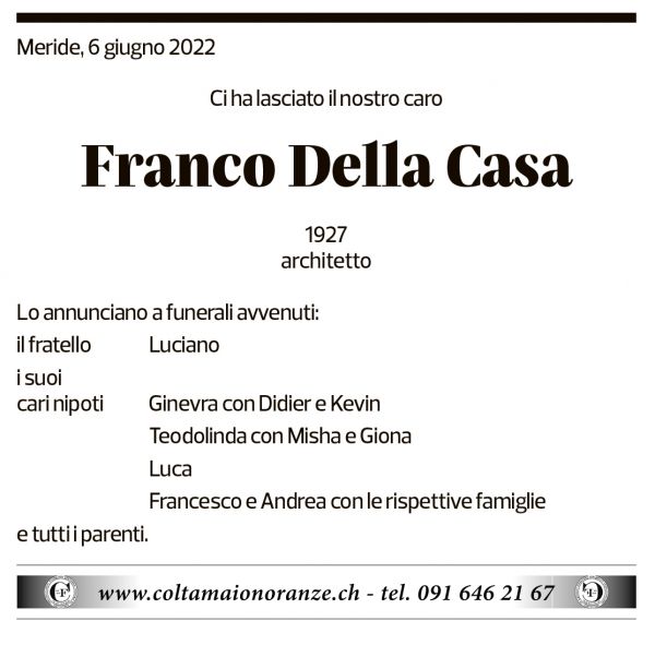 Annuncio funebre Franco Della Casa