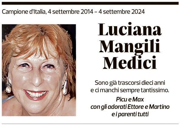 Annuncio funebre Luciana Mangili Medici