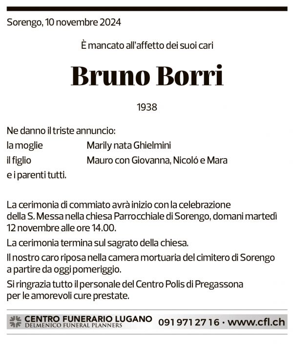 Annuncio funebre Bruno Borri