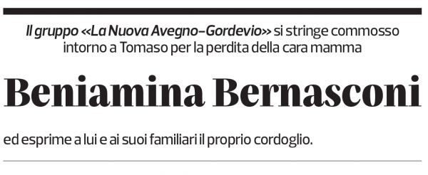 Annuncio funebre Beniamina Bernasconi