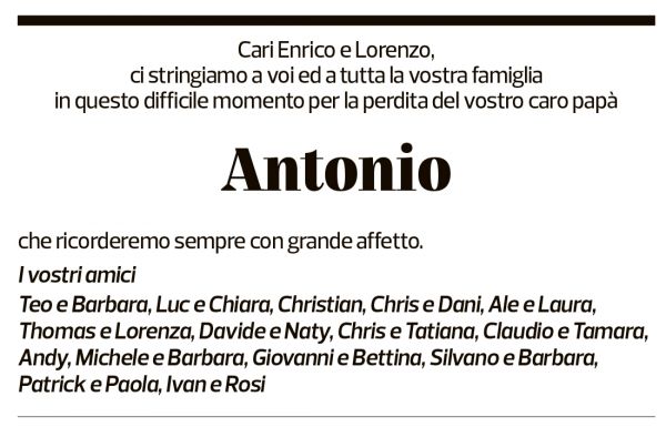 Annuncio funebre Antonio Bentoglio