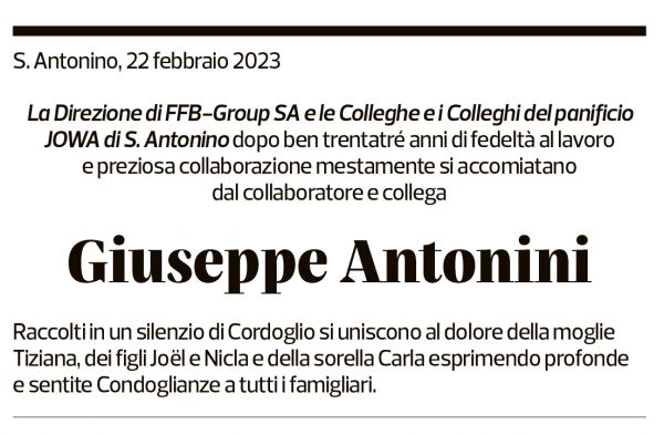 Annuncio funebre Giuseppe Antonini