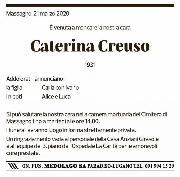Annuncio funebre Caterina Creuso