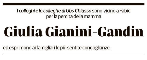 Annuncio funebre Giulia Gianini-gandin