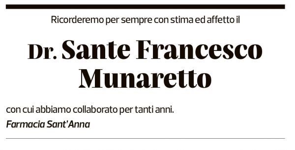 Annuncio funebre Sante Francesco Munaretto