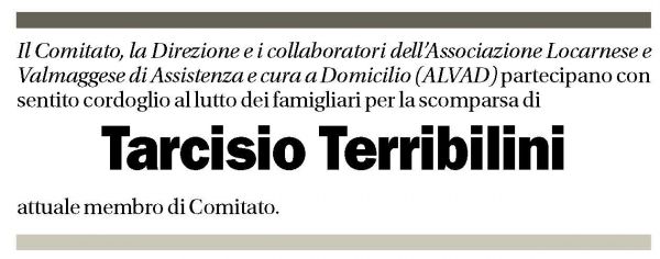 Annuncio funebre Tarcisio Terribilini
