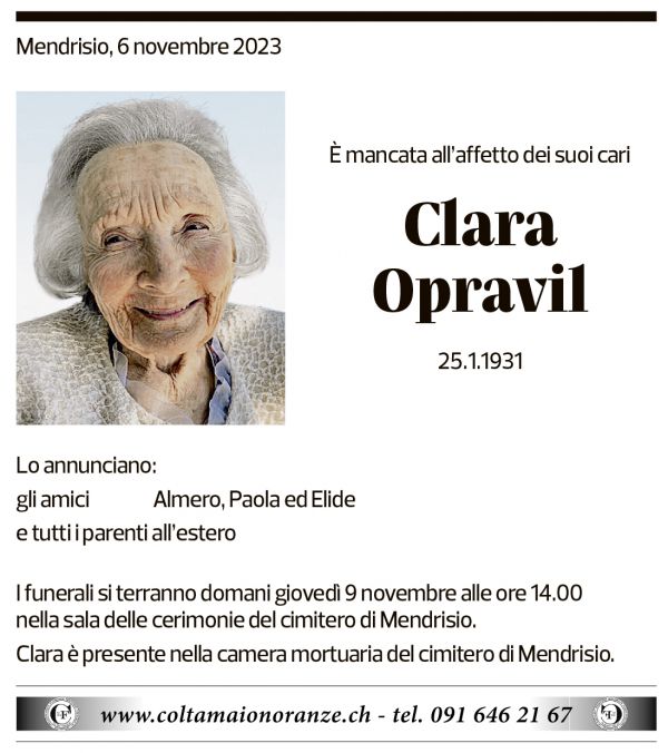 Annuncio funebre Clara Opravil