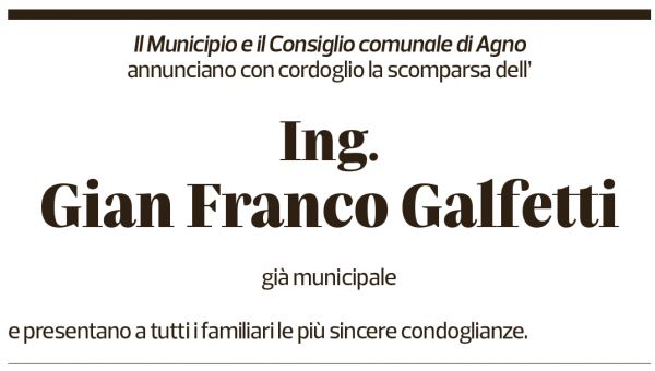 Annuncio funebre Gian Franco Galfetti