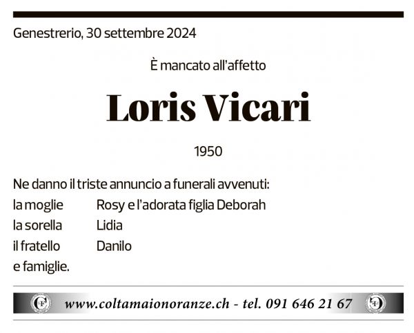 Annuncio funebre Loris Vicari