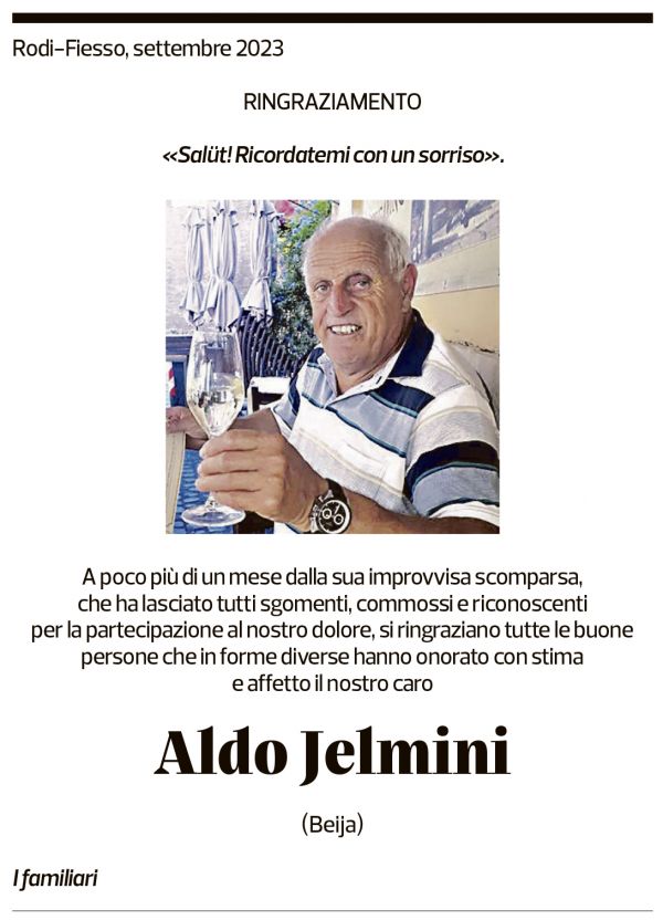 Annuncio funebre Aldo Jelmini