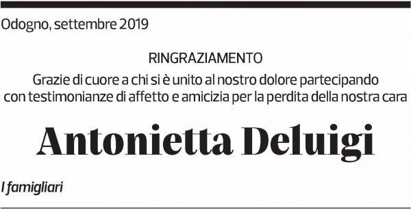 Annuncio funebre Antonietta Deluigi