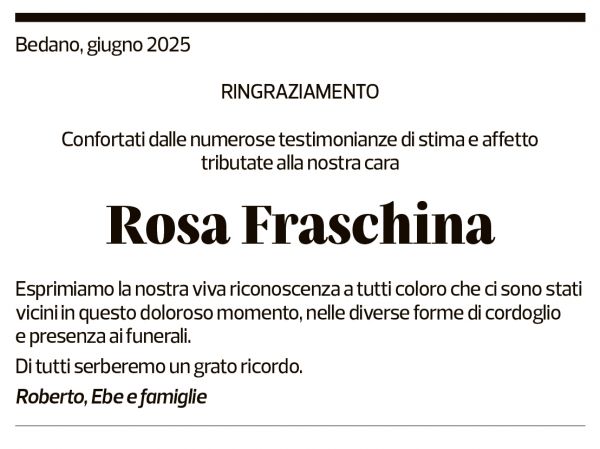 Annuncio funebre Rosa Fraschina
