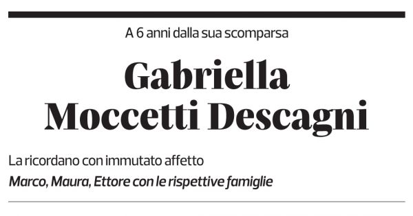 Annuncio funebre Gabriella Moccetti Descagni